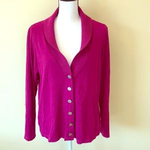 Rafaella raspberry button up v neck top open front